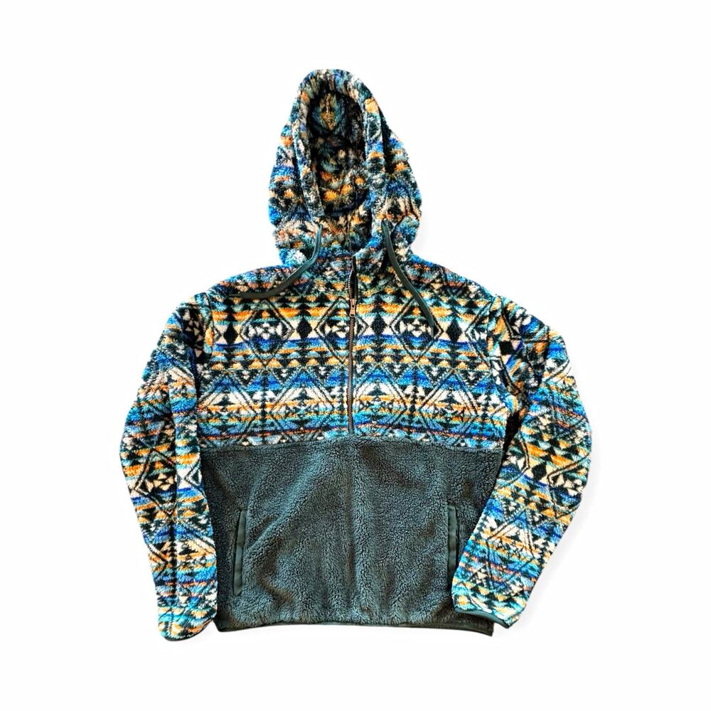 Edgar + Ash Sherpa Fleece Hoodie Women’s L Aztec Southwestern 1/4 Zip Pullover